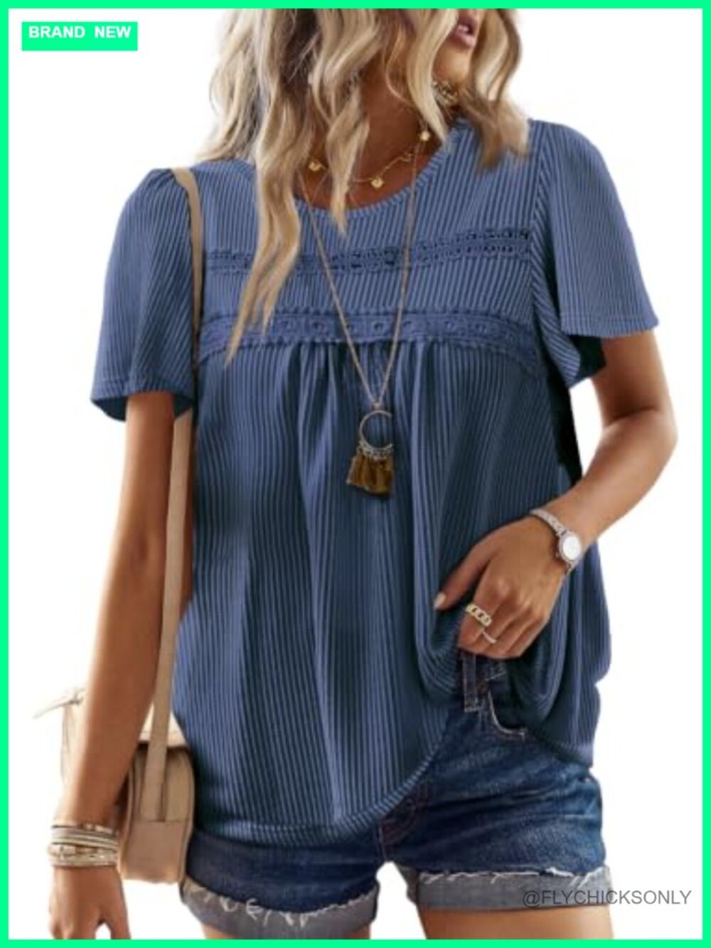 Womens Boho Ribbed Crochet Short Sleeve Tunic Top Loose Fit Summer